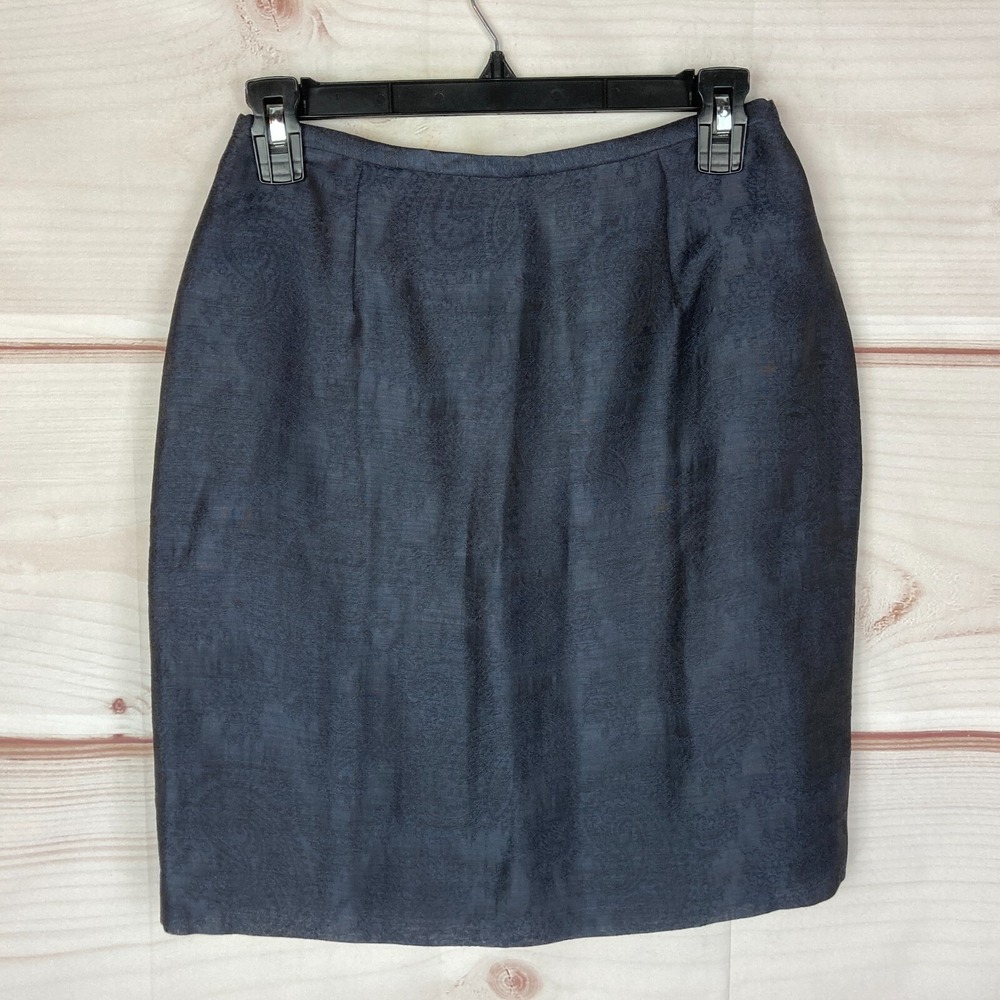 Lafayette 148 Vintage Skirt Women 6P Blue Wool Silk Pencil Paisley Lined Zipper